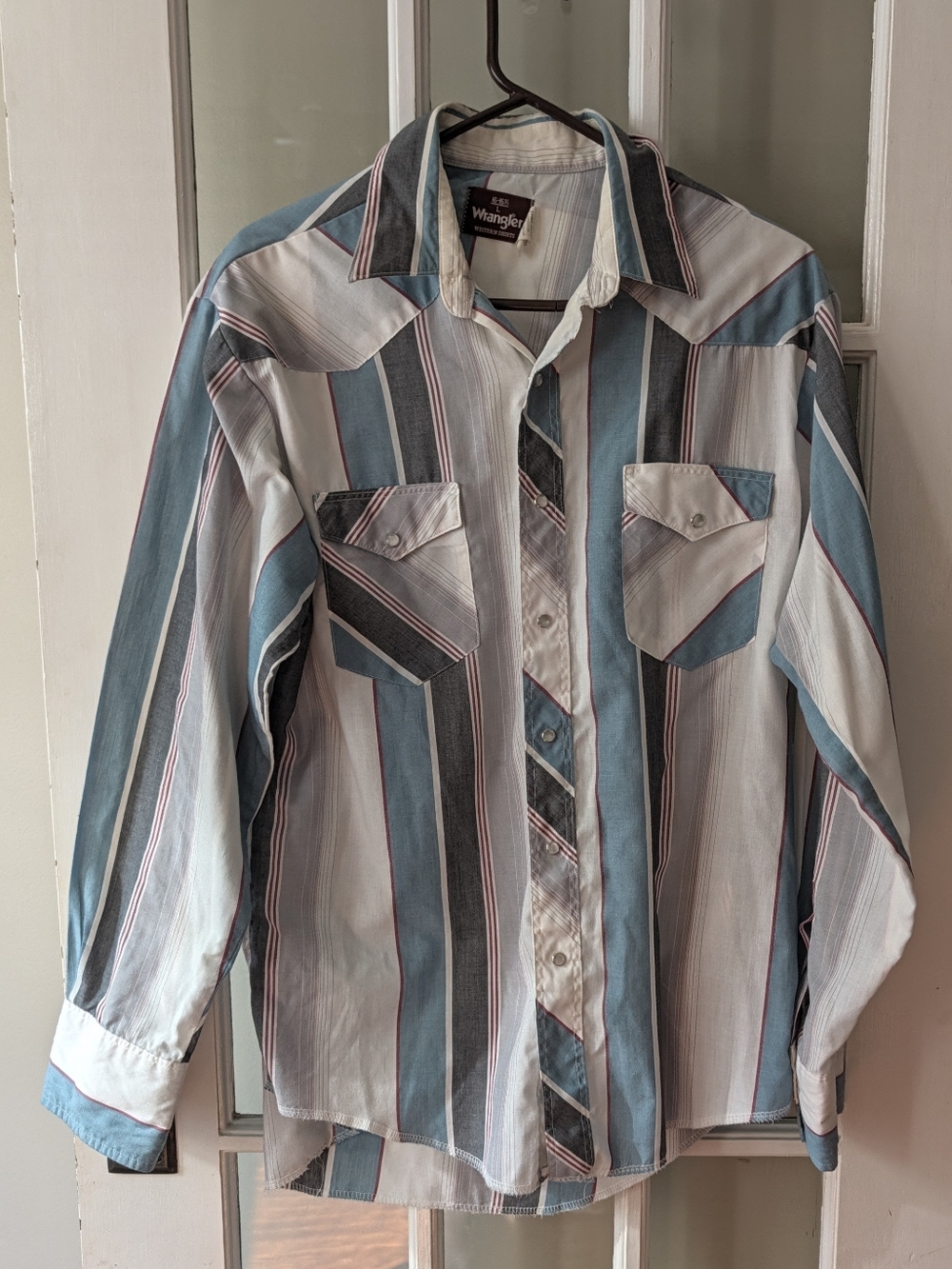Wrangler Vintage Western Button Pearl Snap Shirt Size Large 16-16 1/2 Cowboy